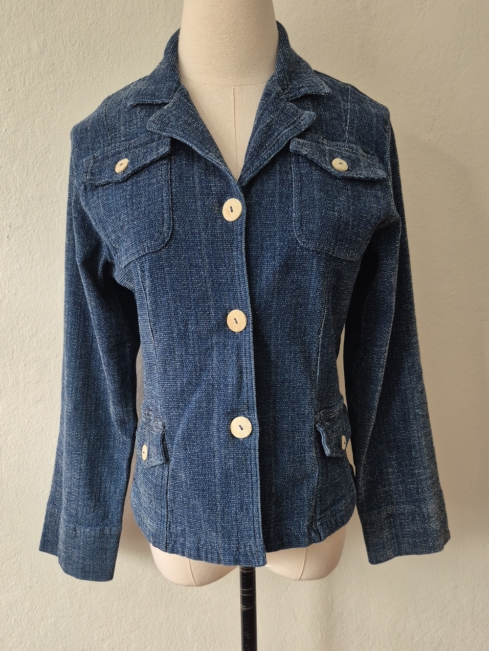 Vai Via by Pollero Soft Plush Blue Denim Jacket Sz M